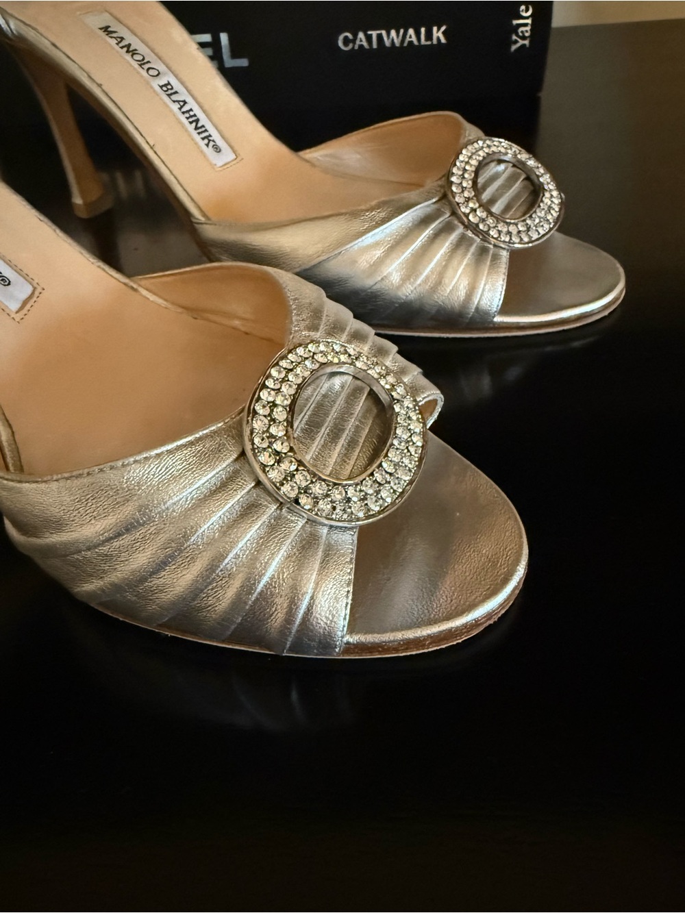 Manolo Blahnik Silver Rhinestone Buckle D'Orsay Heels - Picture 5 of 8